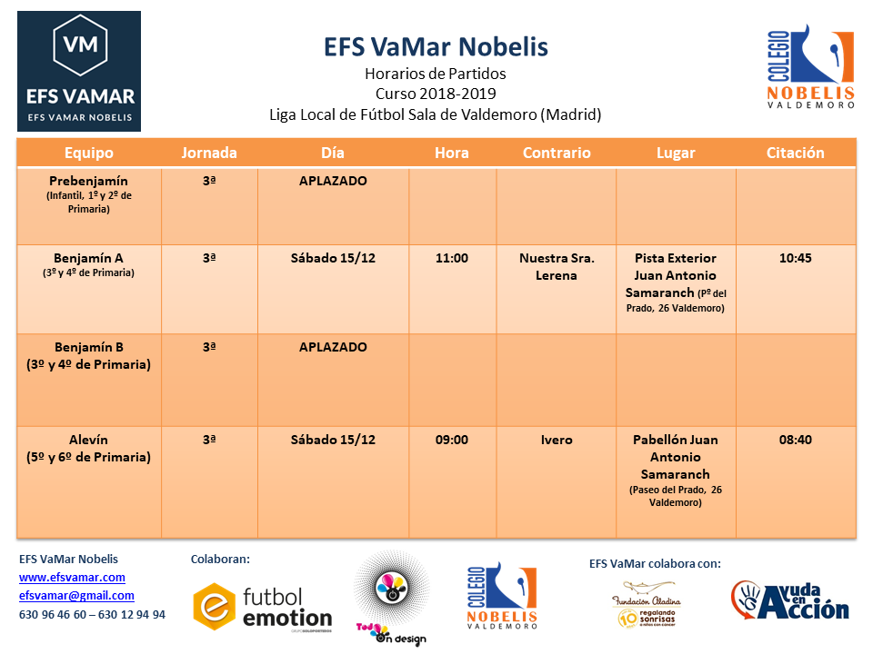Horarios de la 3ª Jornada de la Liga Local de Fútbol Sala de Valdemoro