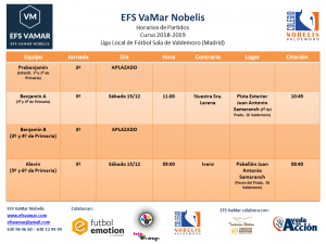 Horarios de la 3ª Jornada de la Liga Local de Fútbol Sala de Valdemoro