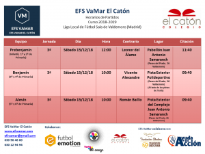 Horarios de la 3ª Jornada de la Liga Local de Fútbol Sala de Valdemoro